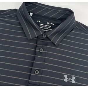 Under Armour Playoff Polo Men L Black Gray Stripe Golf Performance Stretch